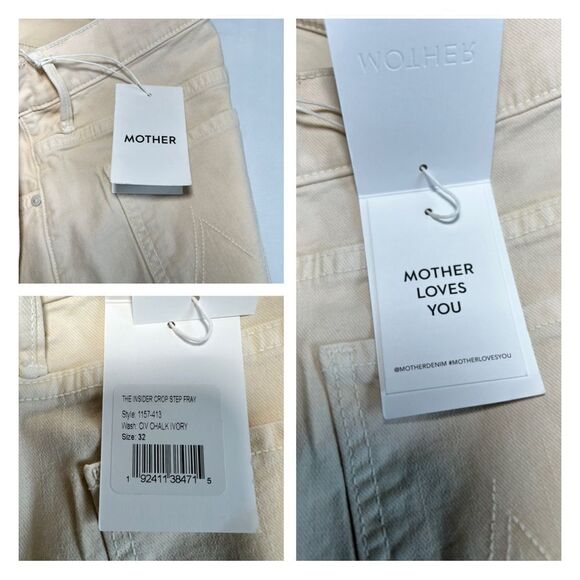 Mother The Insider Fray Hem Jeans In Chalk It Up White New Size 32 - Picture 15 of 15